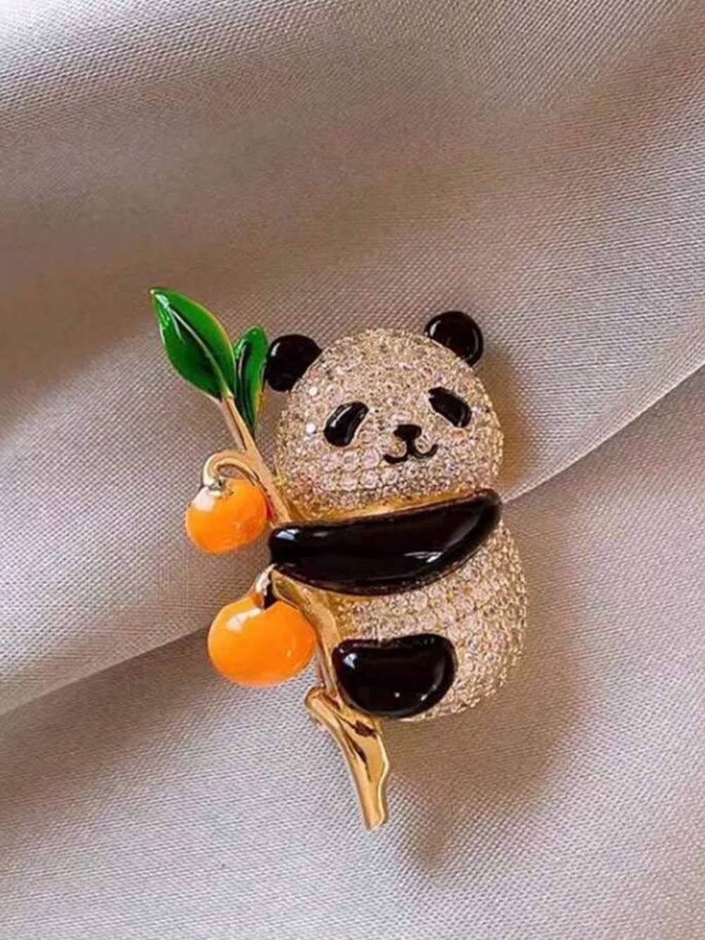 Crystal Panda Brooch Pin with Orange Accents - Accessories - Picture 5 of 5
